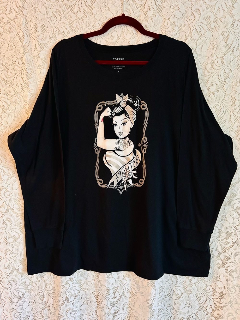 torrid Black Graphic Sweatshirt with Pink & Cream Accents